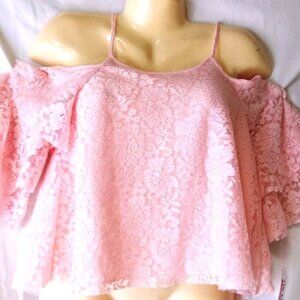 Junior's Pink Lace Cold Shoulder Top Size XS NWT